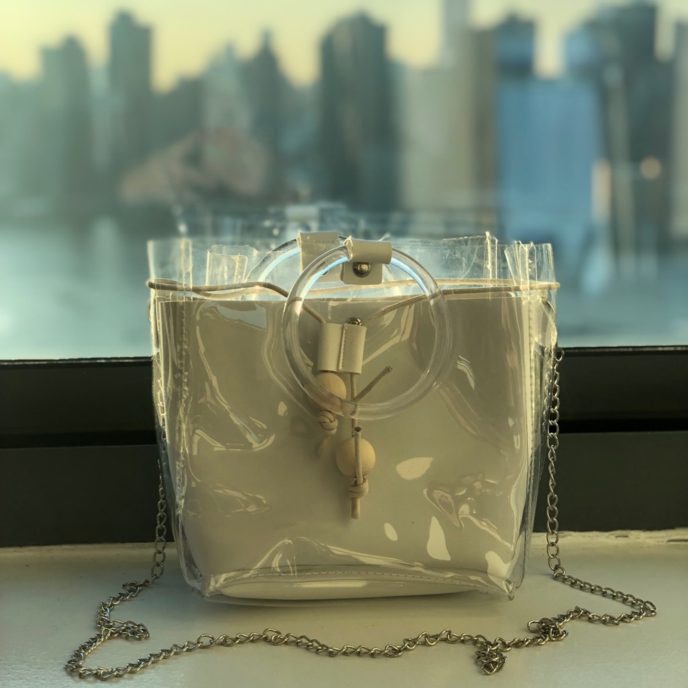 NWoT PVC, white lining crossbody/handbag